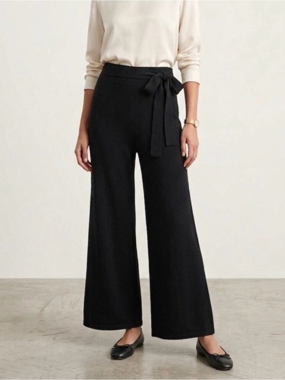 Anthropologie Black Wide-Leg crop Pants pullon 50% Marino wool 50% acrylic Small